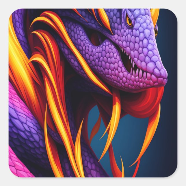 Cobra snake with vibrant orange and purple scales square sticker (Front)