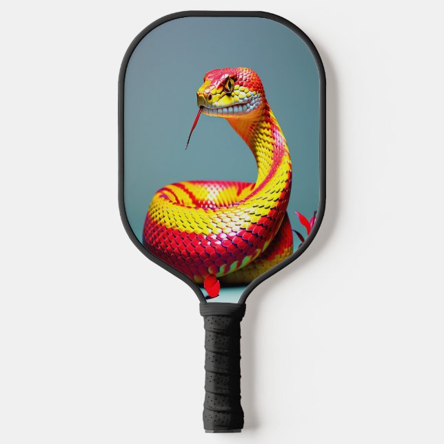 Cobra snake with vibrant red and yellow scales  pickleball paddle (Front)