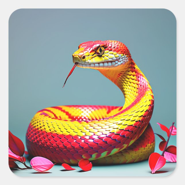 Cobra snake with vibrant red and yellow scales  square sticker (Front)