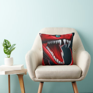 Cobra snake with vibrant red scales and blue eyes cushion