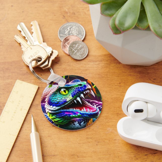 Cobra snake with vibrant turquoise and blue scales key ring (Desk)