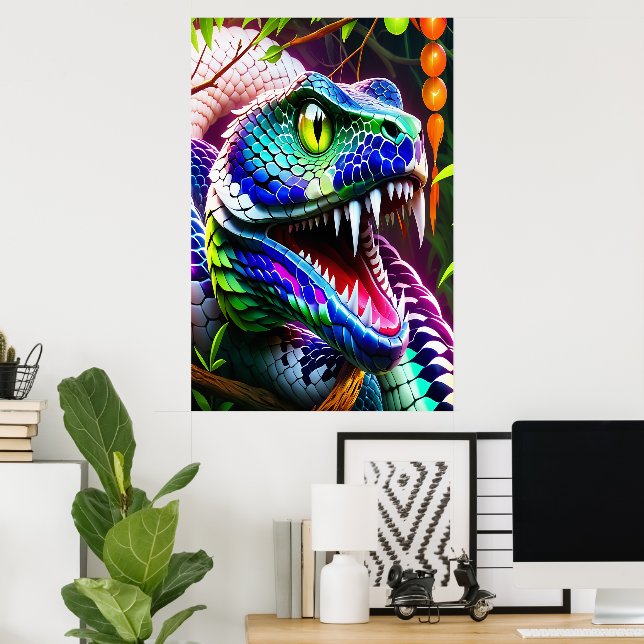 Cobra snake with vibrant turquoise and blue scales poster (Home Office)