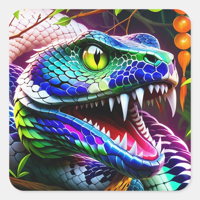 Cobra snake with vibrant turquoise and blue scales square sticker (Front)