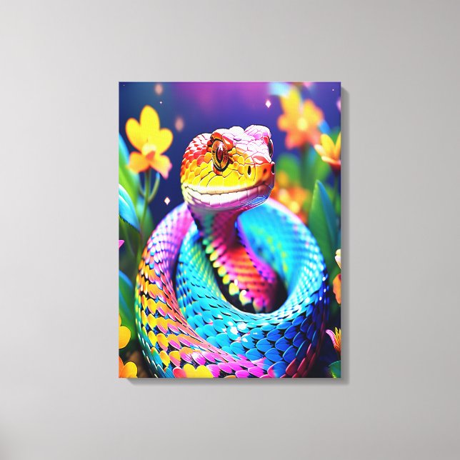 Cobra snake with vibrant turquoise pink and yellow canvas print (Front)