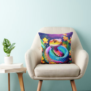 Cobra snake with vibrant turquoise pink and yellow cushion