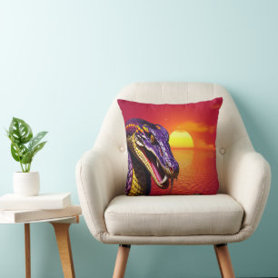Cobra snake with vvibrant purple and yellow scales cushion