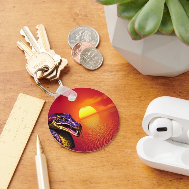 Cobra snake with vvibrant purple and yellow scales key ring (Desk)