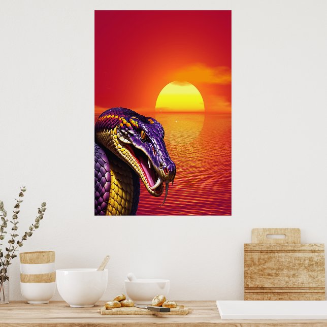 Cobra snake with vvibrant purple and yellow scales poster (Kitchen)