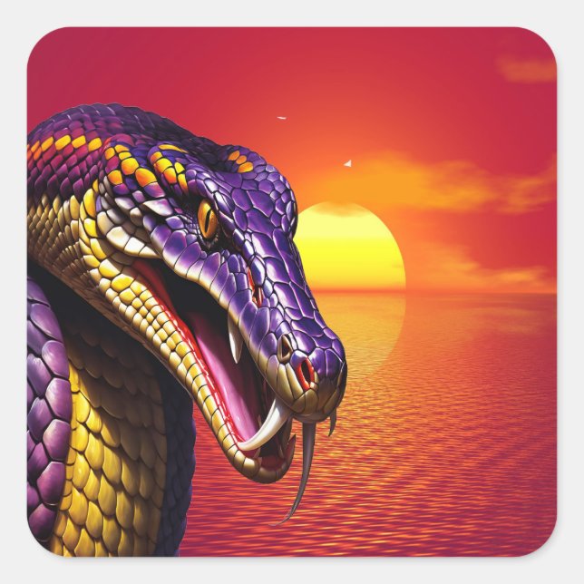 Cobra snake with vvibrant purple and yellow scales square sticker (Front)