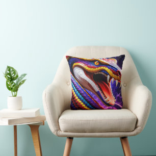 Cobra vibrant red blue and yellow scales  cushion