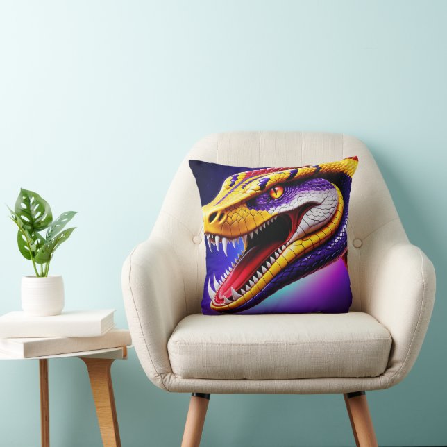 Cobra vibrant red purple white and yellow scales  cushion (Chair)