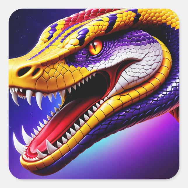 Cobra vibrant red purple white and yellow scales  square sticker (Front)