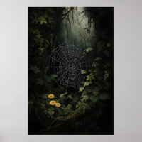 Cobwebs In Dark Woods Wall Print, Spider Webs In