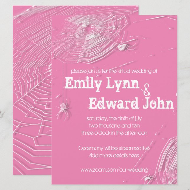 Cobwebs & White Spiders Virtual Wedding Invitation (Front/Back)
