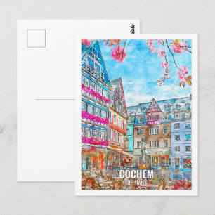 Cochem Germany Travel Place Watercolor Postcard
