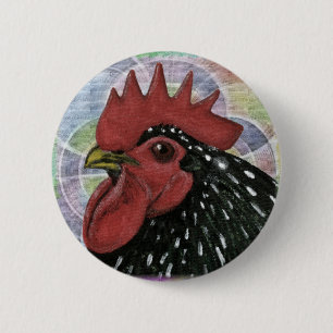 Cochin: Decorative Rooster Head 6 Cm Round Badge