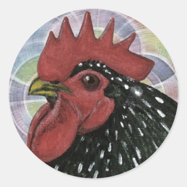 Cochin:  Decorative Rooster Head Classic Round Sticker (Front)