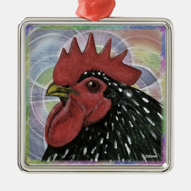 Cochin:  Decorative Rooster Head Metal Tree Decoration (Front)
