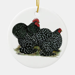 Cochin Mottled Chicken Pair Ceramic Tree Decoration