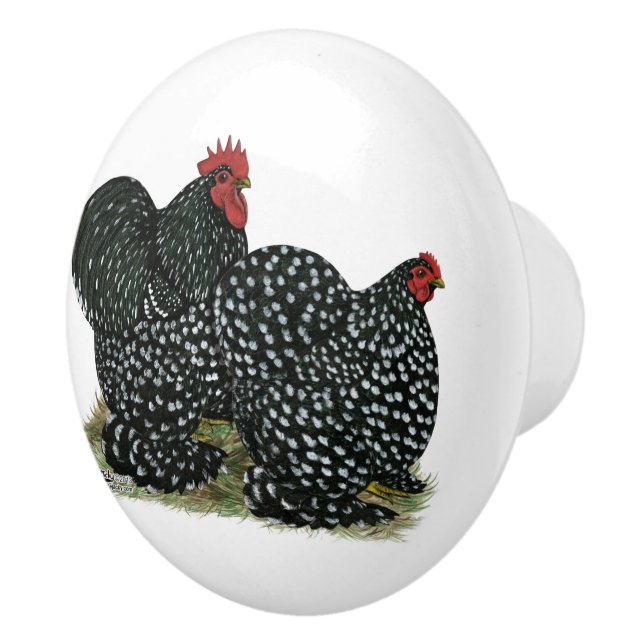 Cochin Mottled Chickens Ceramic Knob (Right)