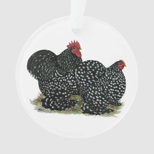 Cochin Mottled Chickens Ornament (Front)