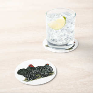 Cochin Mottled Chickens Round Paper Coaster