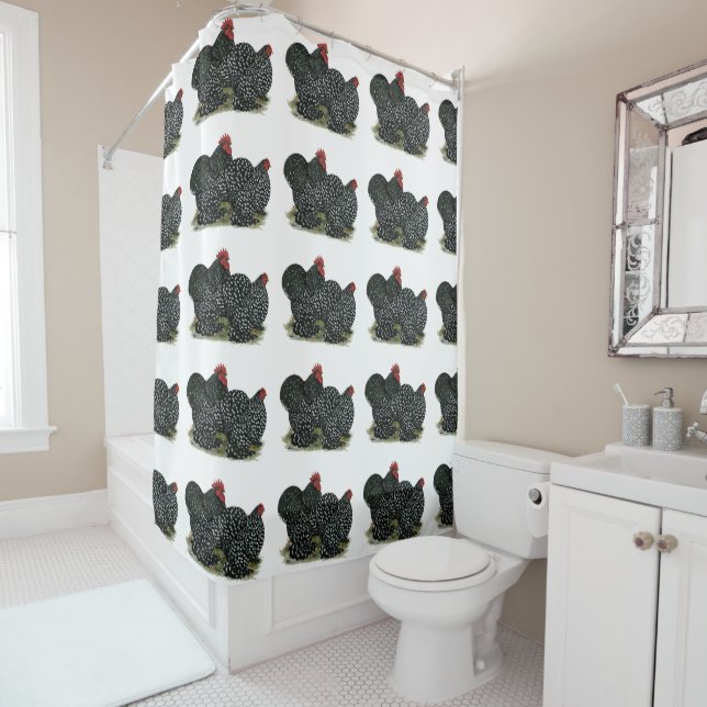 Cochin Mottled Chickens Shower Curtain (In Situ)