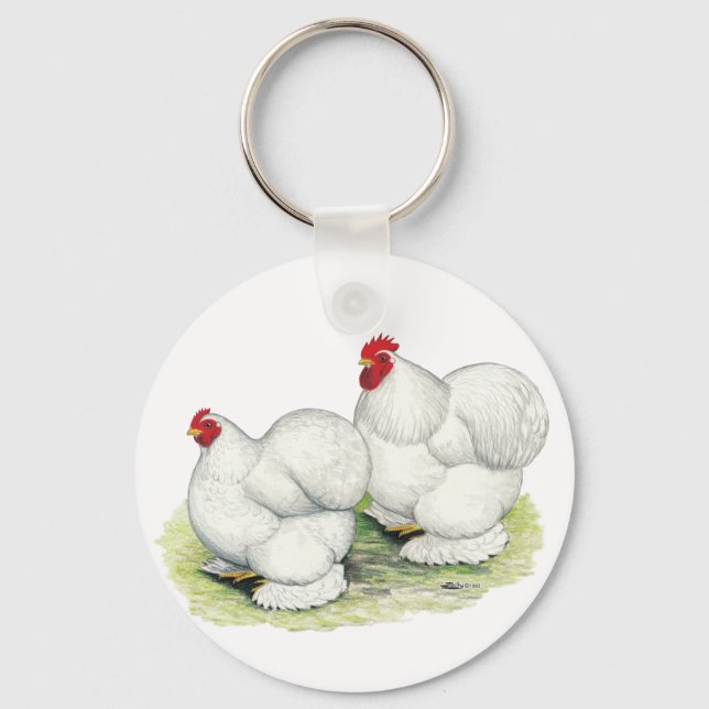 Cochin:  White Bantams Key Ring (Front)