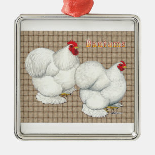 Cochin:  White Bantams Metal Tree Decoration