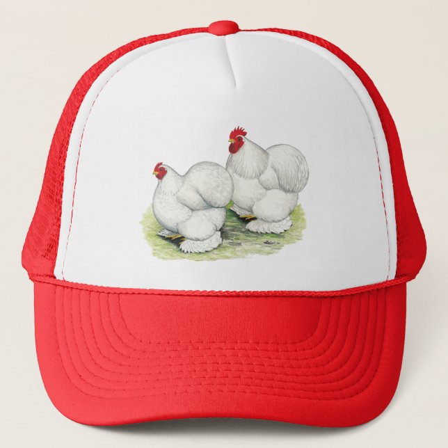 Cochin:  White Bantams Trucker Hat (Front)