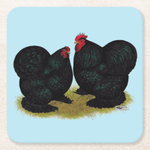 Cochins Black Bantam Pair Square Paper Coaster