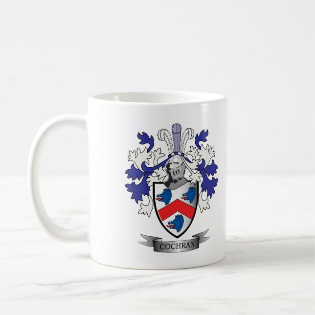 Cochran Family Crest Coat of Arms Coffee Mug (Left)