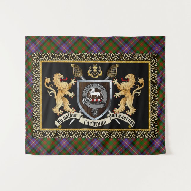 Cochrane Clan Badge & Motto w/Lions Tapestry (Front (Horizontal))