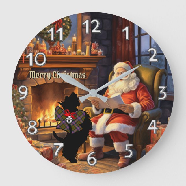Cochrane Scottie Dog & Santa Personalised Xmas Large Clock (Front)