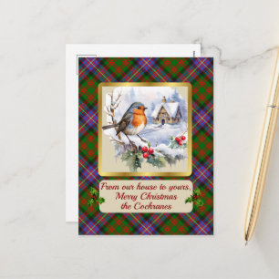 Cochrane Tartan w/Robin Personalised   Holiday Postcard