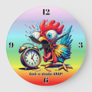 Cock-a-doodle-CRAP! Large Clock