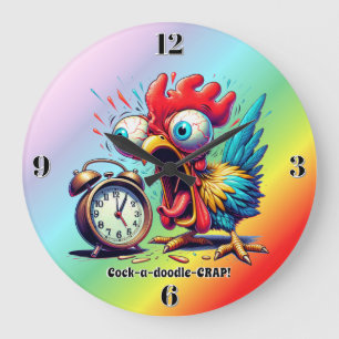 Cock-a-doodle-CRAP! Large Clock
