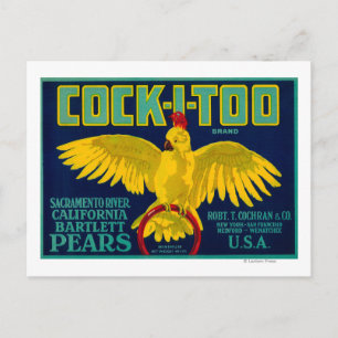 Cock-I-Too Pear Crate Label Postcard