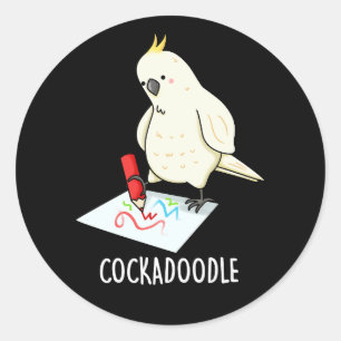 Cockadoodle Funny Cockatoo Pun Dark BG Classic Round Sticker