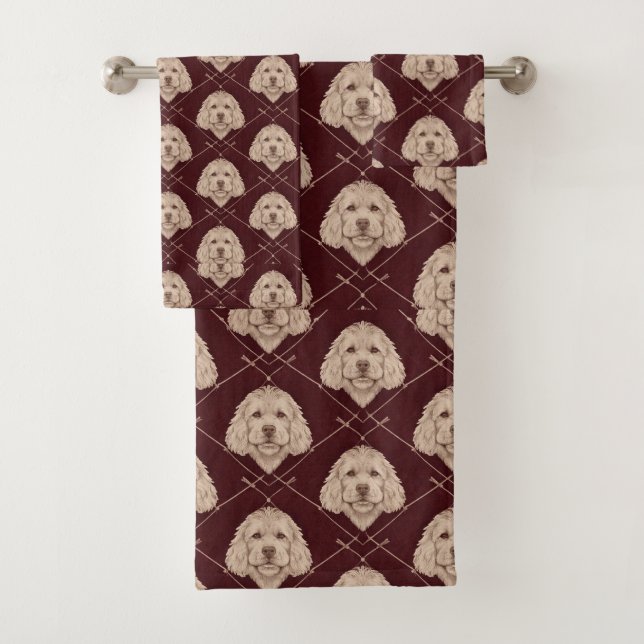Cockapoo Bathroom Towel Set Cute Dog Pattern (Insitu)