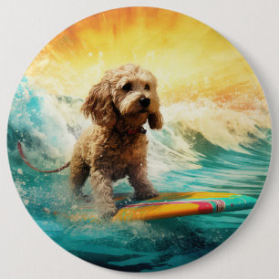Cockapoo Beach Surfing Painting  6 Cm Round Badge