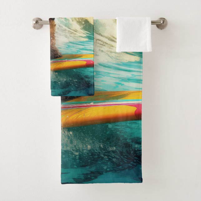 Cockapoo Beach Surfing Painting  Bath Towel Set (Insitu)