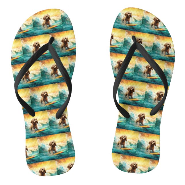 Cockapoo Beach Surfing Painting  Flip Flops (Footbed)