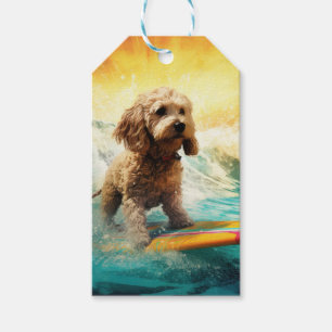 Cockapoo Beach Surfing Painting  Gift Tags