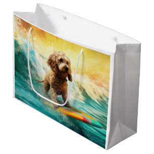 Cockapoo Beach Surfing Painting  Large Gift Bag