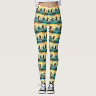 Cockapoo Beach Surfing Painting Leggings