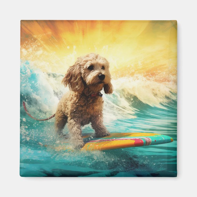 Cockapoo Beach Surfing Painting  Magnet (Front)