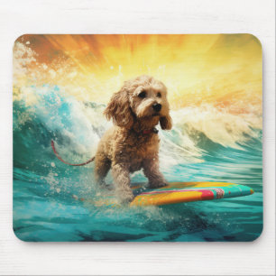 Cockapoo Beach Surfing Painting Mouse Mat