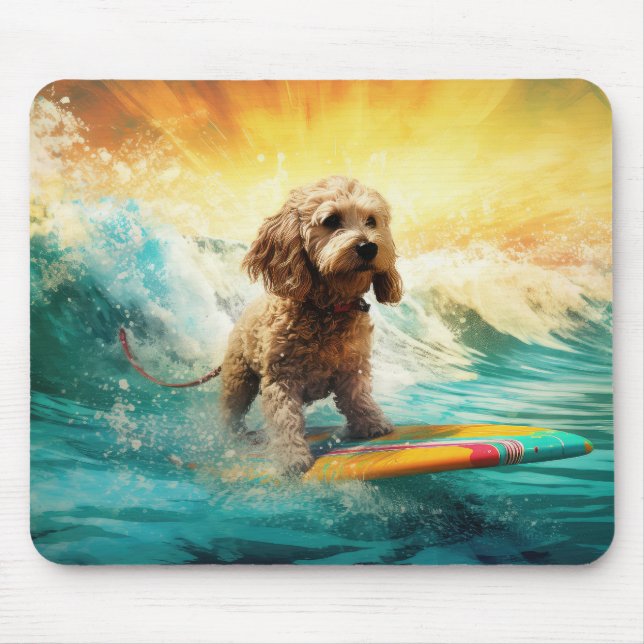 Cockapoo Beach Surfing Painting  Mouse Mat (Front)