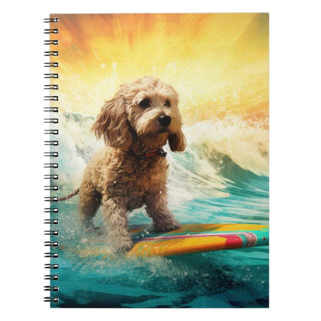 Cockapoo Beach Surfing Painting  Notebook (Front)